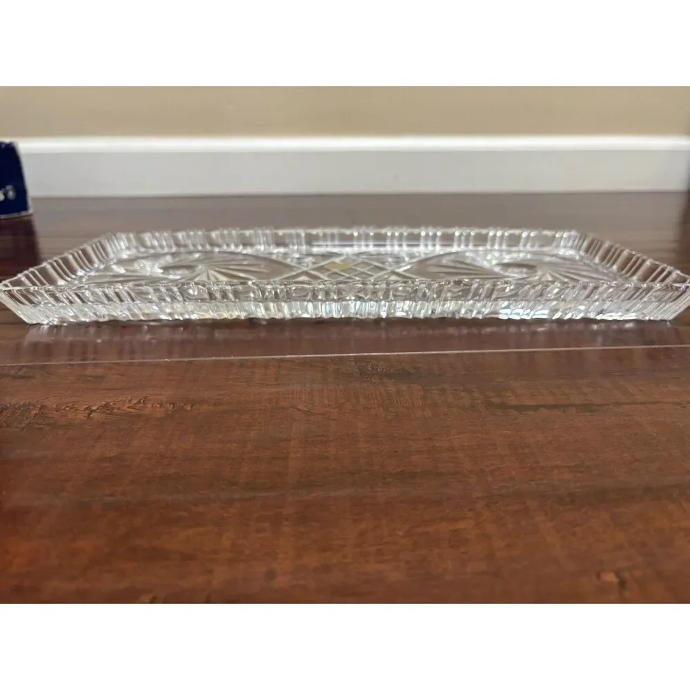 Vintage Slovakia Crystal Serving Plate Poltar Pinwheel Rectangular Platter 15.5